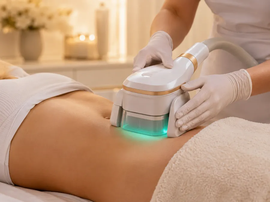 Kryolipolyse-Behandlung am Bauch mit modernem Applikator